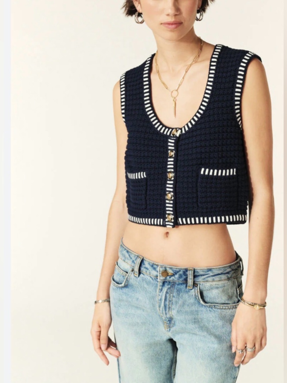 Ba&Sh Gustave Blue Crochet Cardigan Top NWT Size S | Knit Boho Parisian Chic